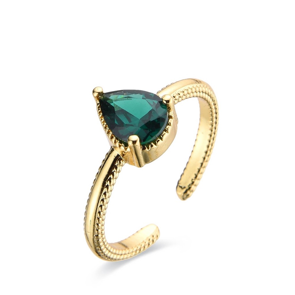 Green emerald enchanted drop shaped zircon ring